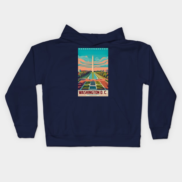 A Vintage Travel Art of Washington DC - US Kids Hoodie by goodoldvintage